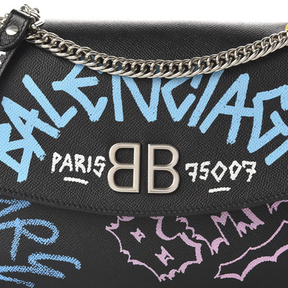Balenciaga Grained Calfskin Graffiti M BB Round Shoulder Bag Black Multicolor 8 of 9