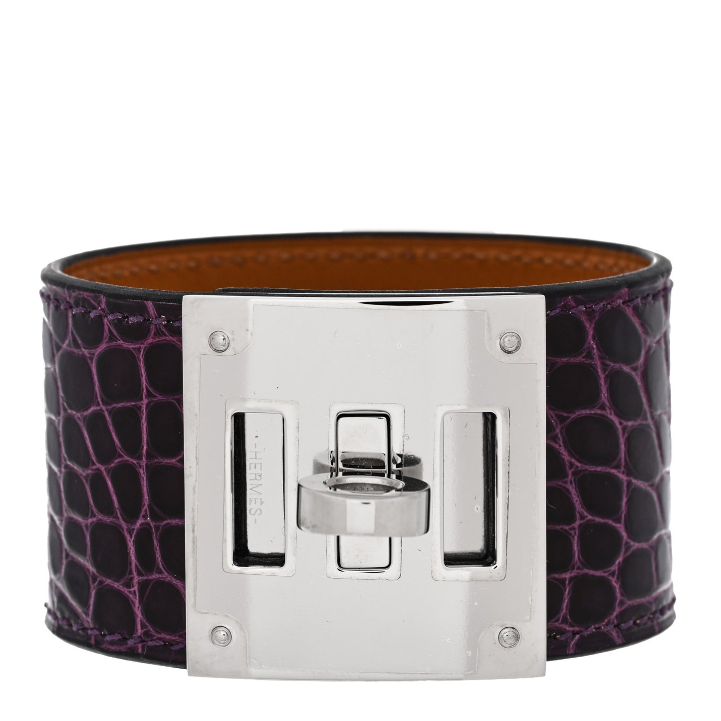 Shiny Alligator Kelly Dog Cuff Amethyst