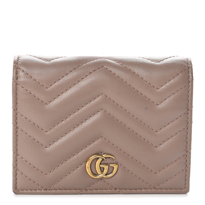 Gucci Calfskin Matelasse GG Marmont Card Case Wallet Porcelain Rose 1 of 9