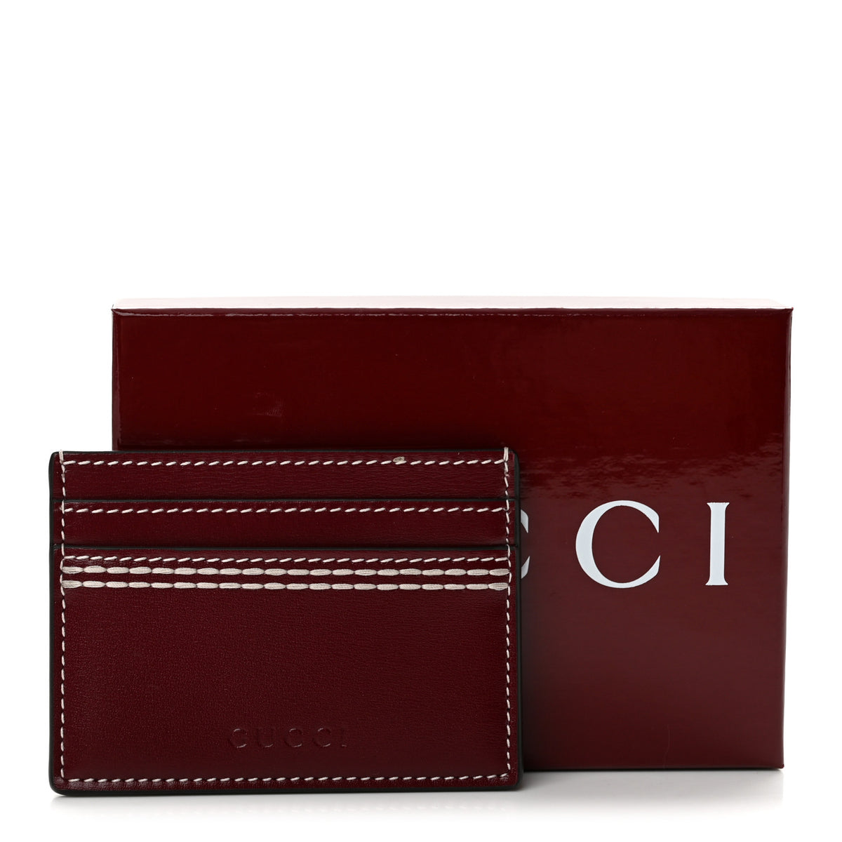 Calfskin Logo Card Holder Burgundy