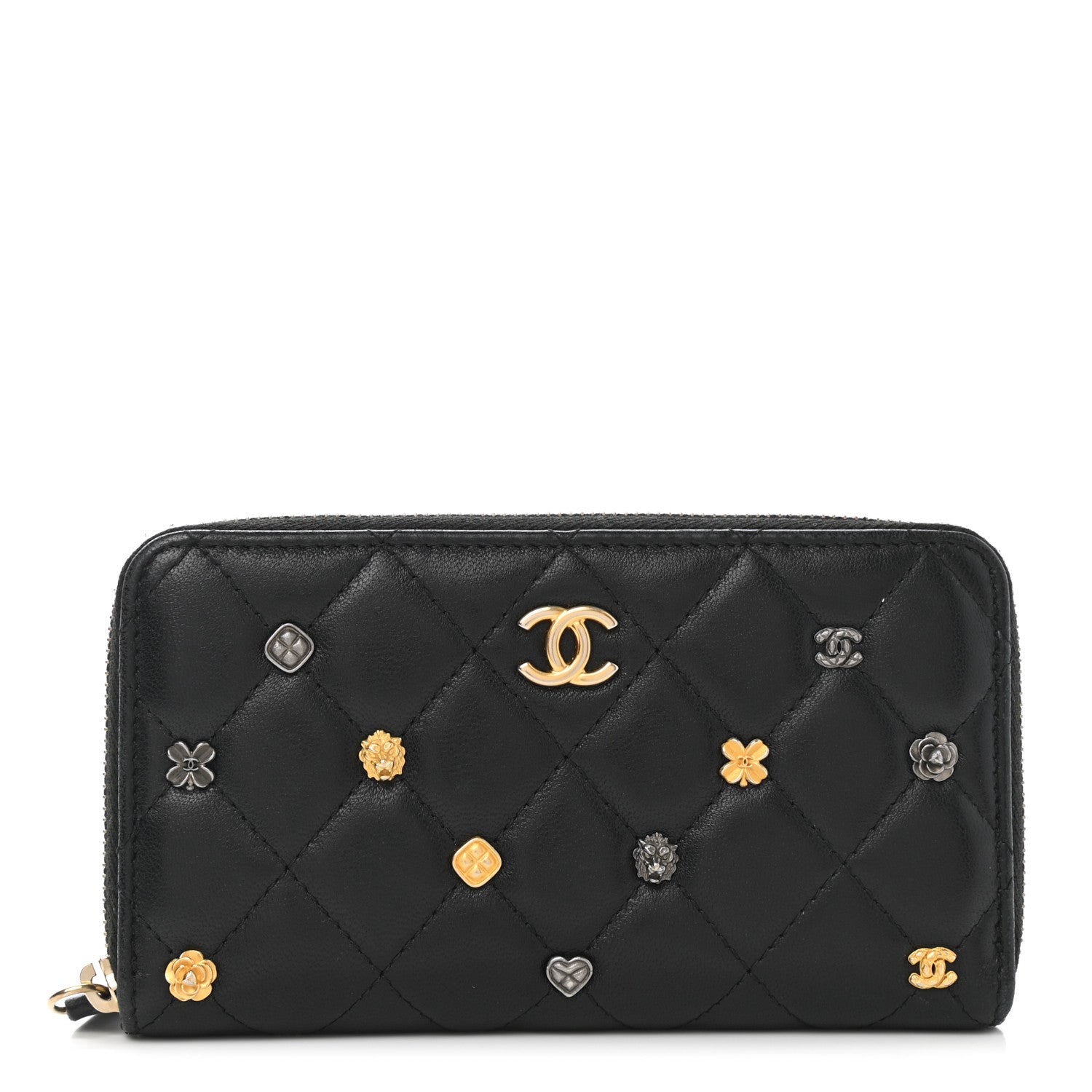 Chanel Lambskin Quilted Small Lucky Charms Zip Around Wallet Black 1 of 8