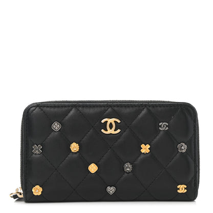 Chanel Lambskin Quilted Small Lucky Charms Zip Around Wallet Black 1 of 8