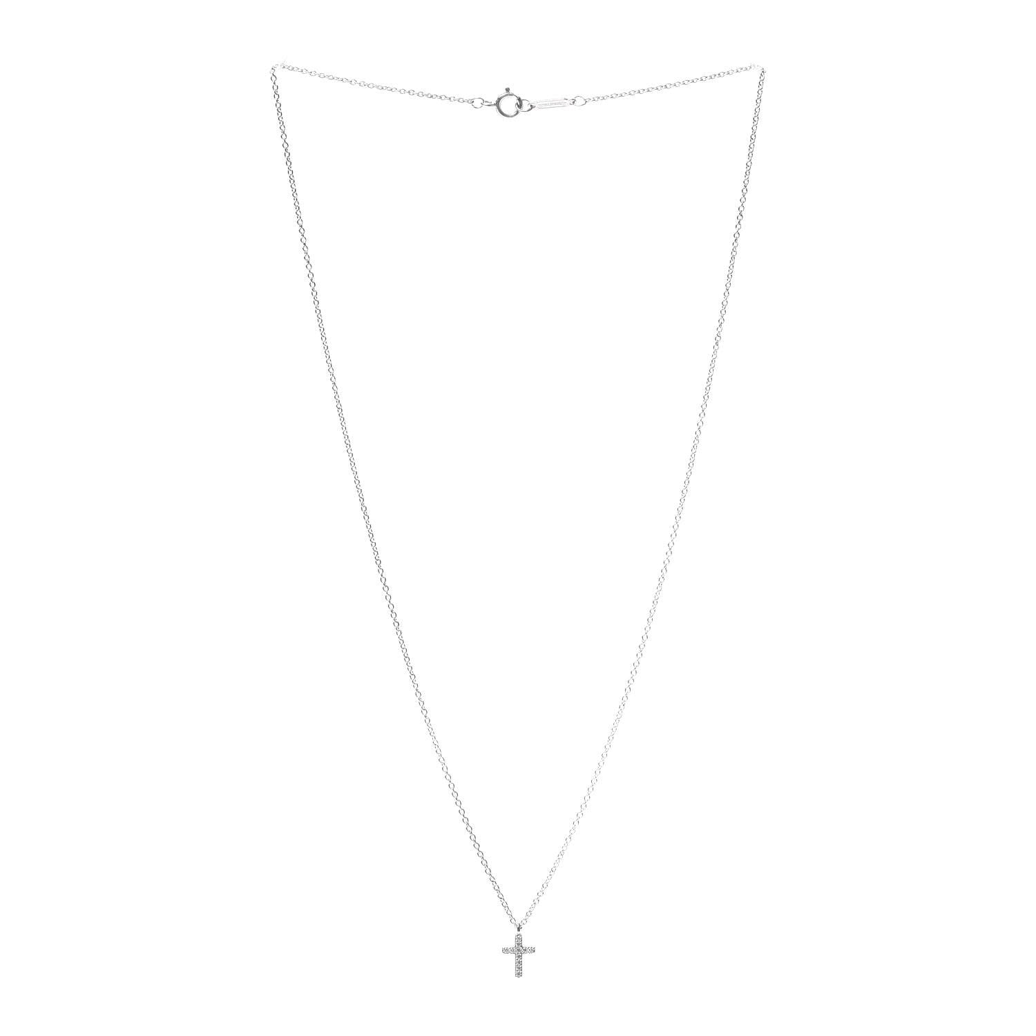 Tiffany 18K White Gold Diamond Mini Cross Pendant Necklace 3 of 6