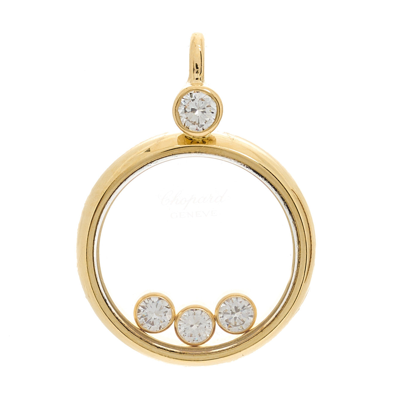 Chopard 18K Yellow Gold Diamond Happy Diamonds Round Pendant 1 of 4