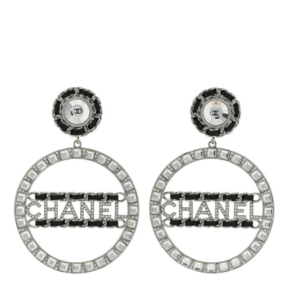 Chanel Crystal Lambskin Chain CC Hoop Clip On Earrings Black Silver 1 of 4