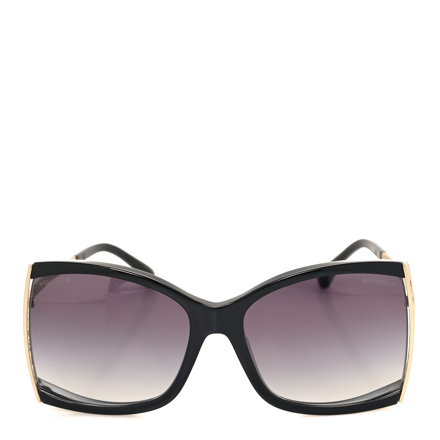 Chanel Acetate Metal Logo Square Sunglasses 71545A Black Gold 2 of 8