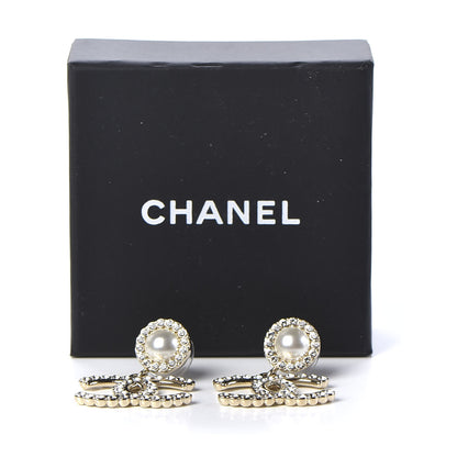 Chanel Crystal Pearl Bow-tiful CC Drop Earrings Gold 5 of 5
