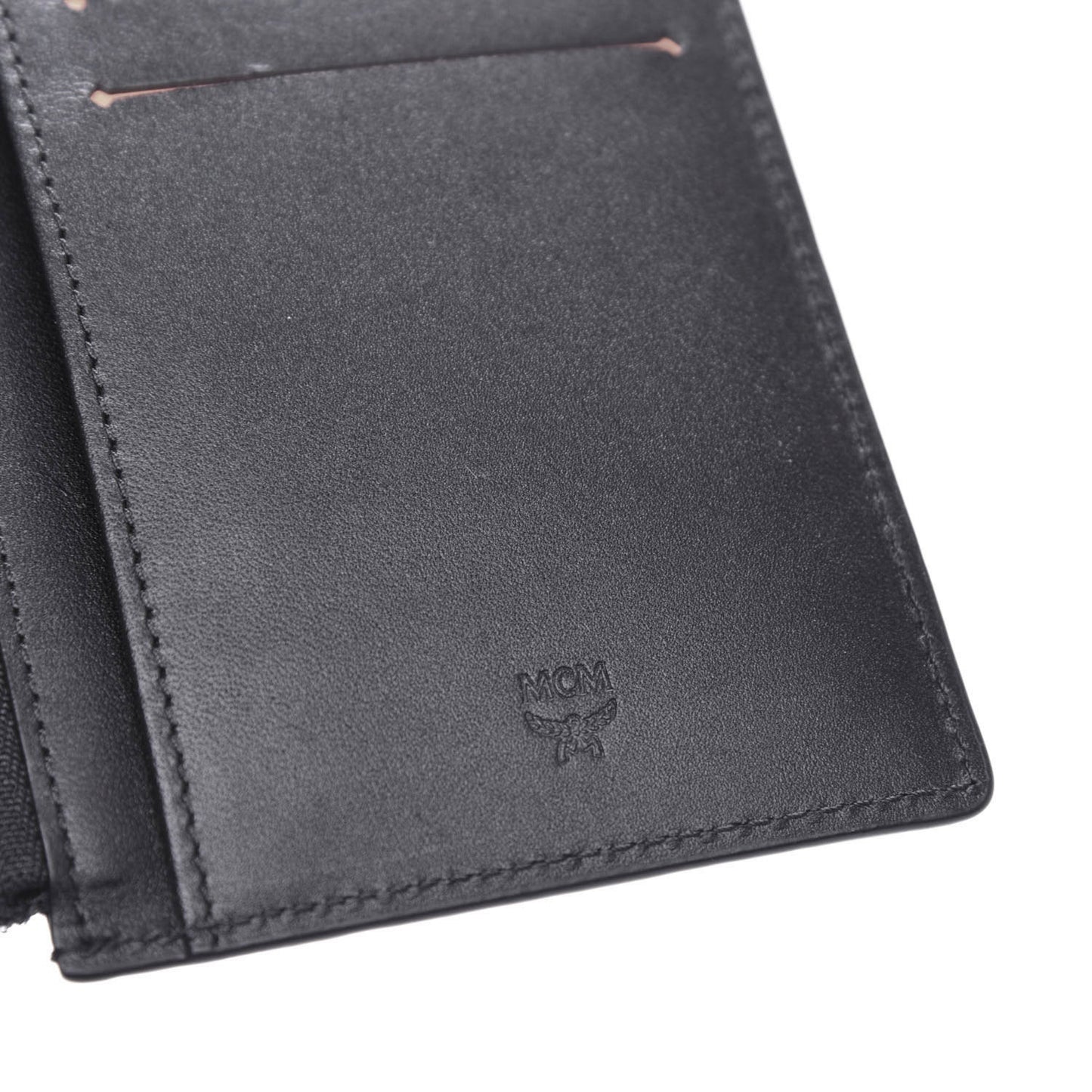 Grained Calfskin Logo Zip Card Case Wallet Black