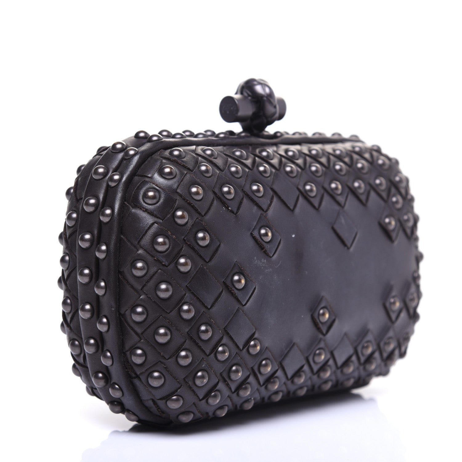 Bottega Veneta Waxy Nappa Intrecciato Knot Studded Clutch Black 3 of 13