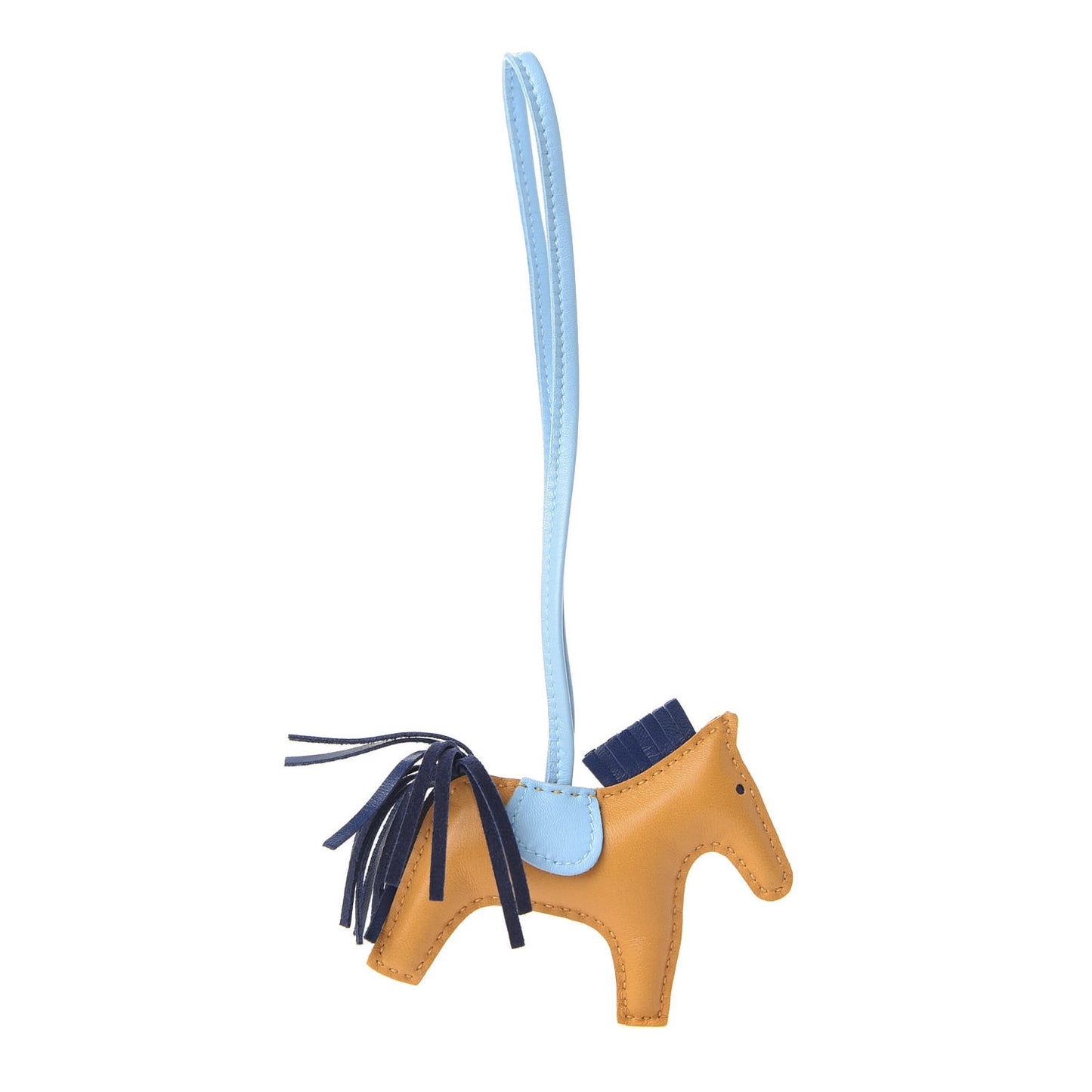 Milo Lambskin Grigri Rodeo Horse Bag Charm PM Naturel Bouton D'Or Celeste Bleu Saphir