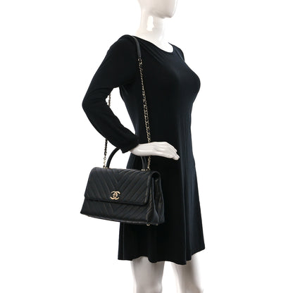 Chanel Caviar Chevron Quilted Small Coco Handle Flap Black 2 of 11