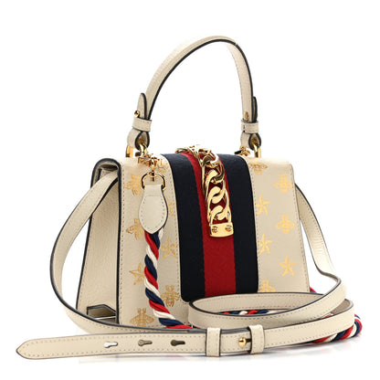 Gucci Textured Calfskin Bee Star Print Mini Sylvie Top Handle Bag Mystic White 3 of 11