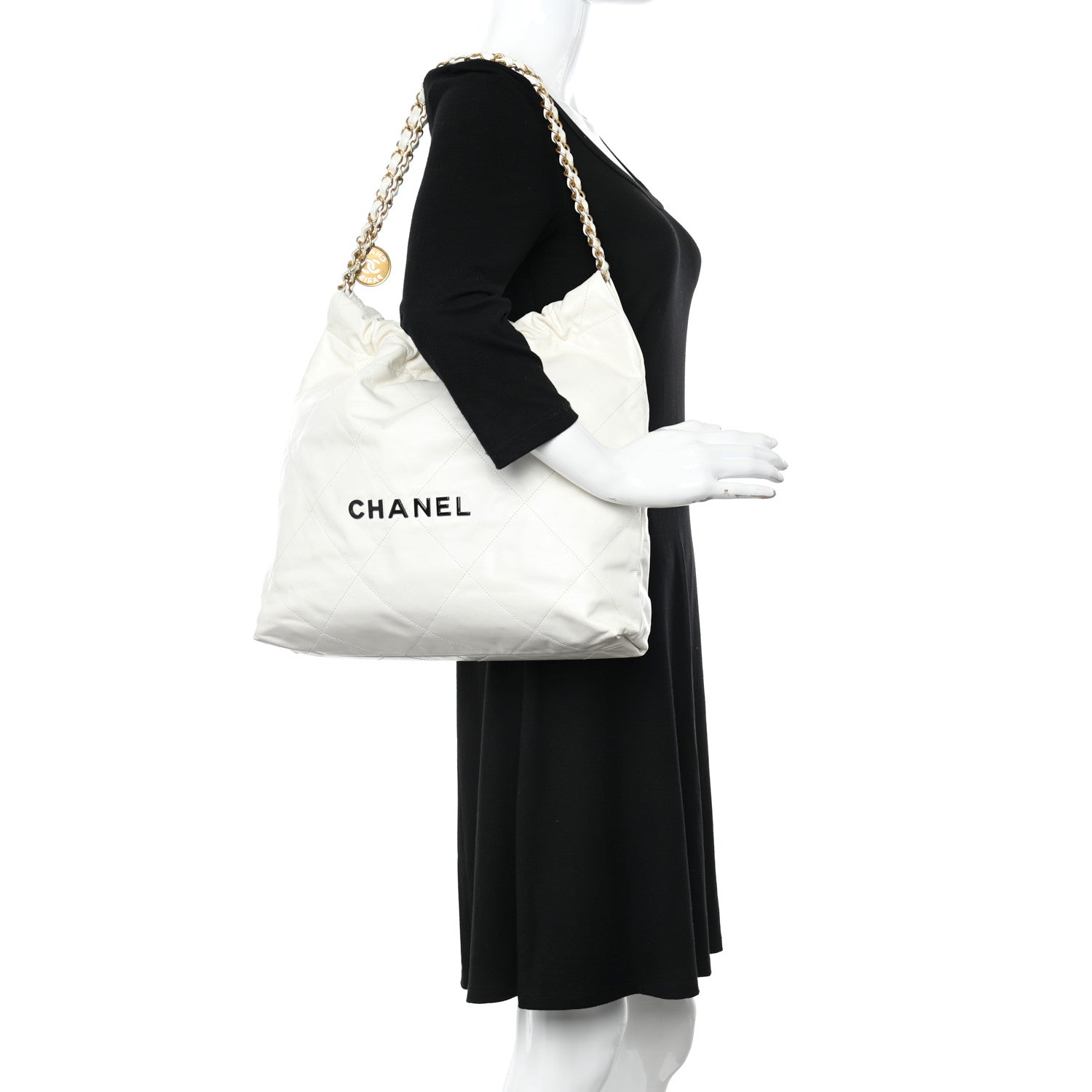 Chanel Shiny Calfskin Quilted Chanel 22 White Black 2 of 11