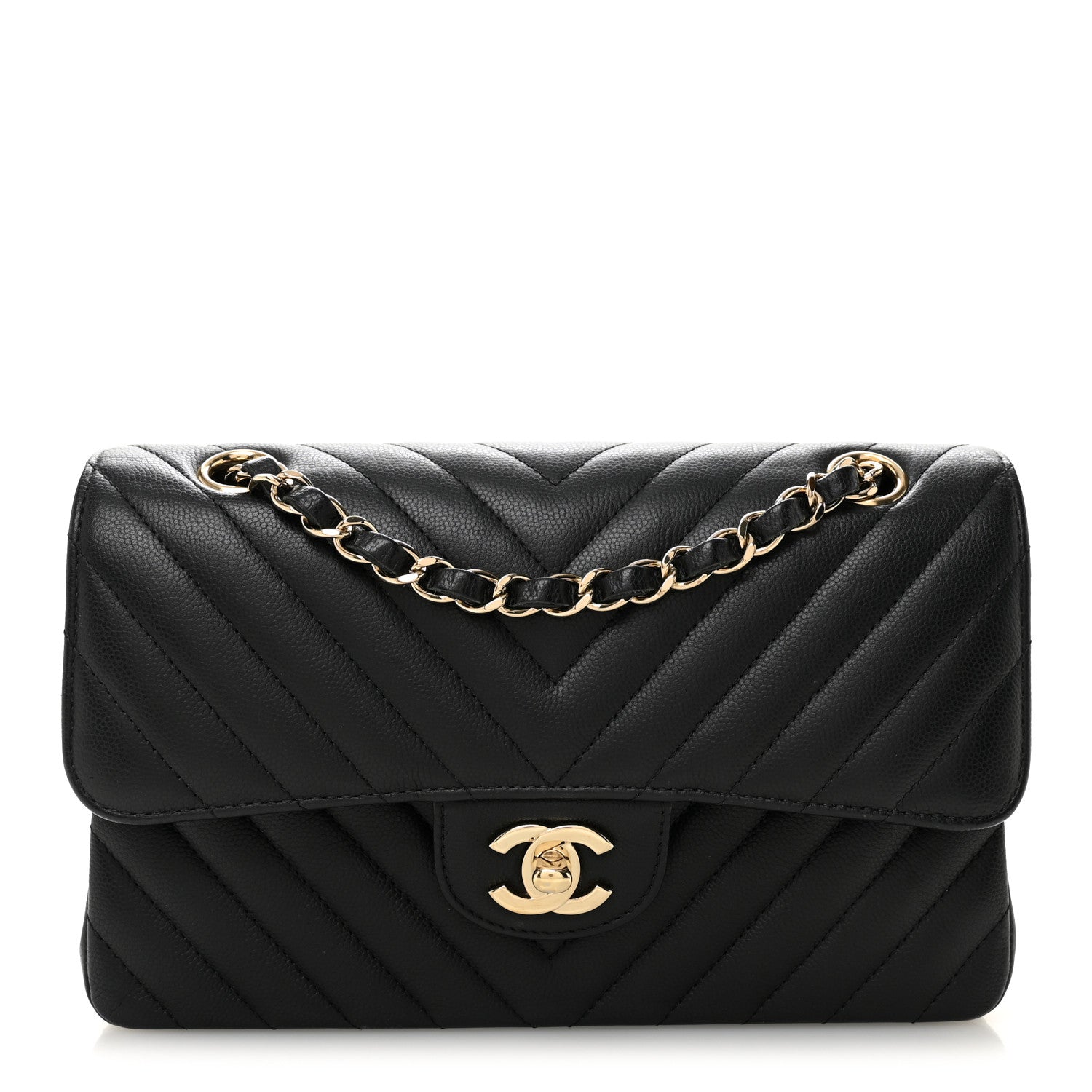 Chanel Caviar Flat Chevron Quilted Small Double Flap Black 1 of 11