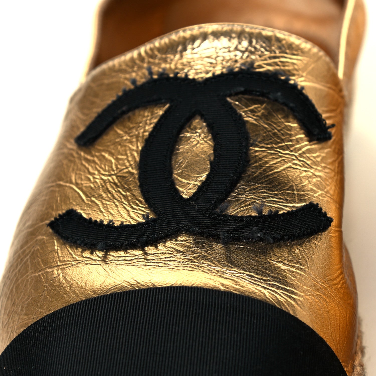 Chanel Laminated Lambskin Grosgrain CC Espadrilles 39 Gold Black 8 of 8