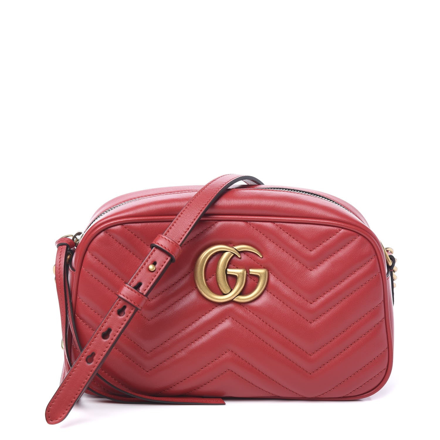 Gucci Calfskin Matelasse Small GG Marmont Chain Shoulder Bag Hibiscus Red 1 of 9