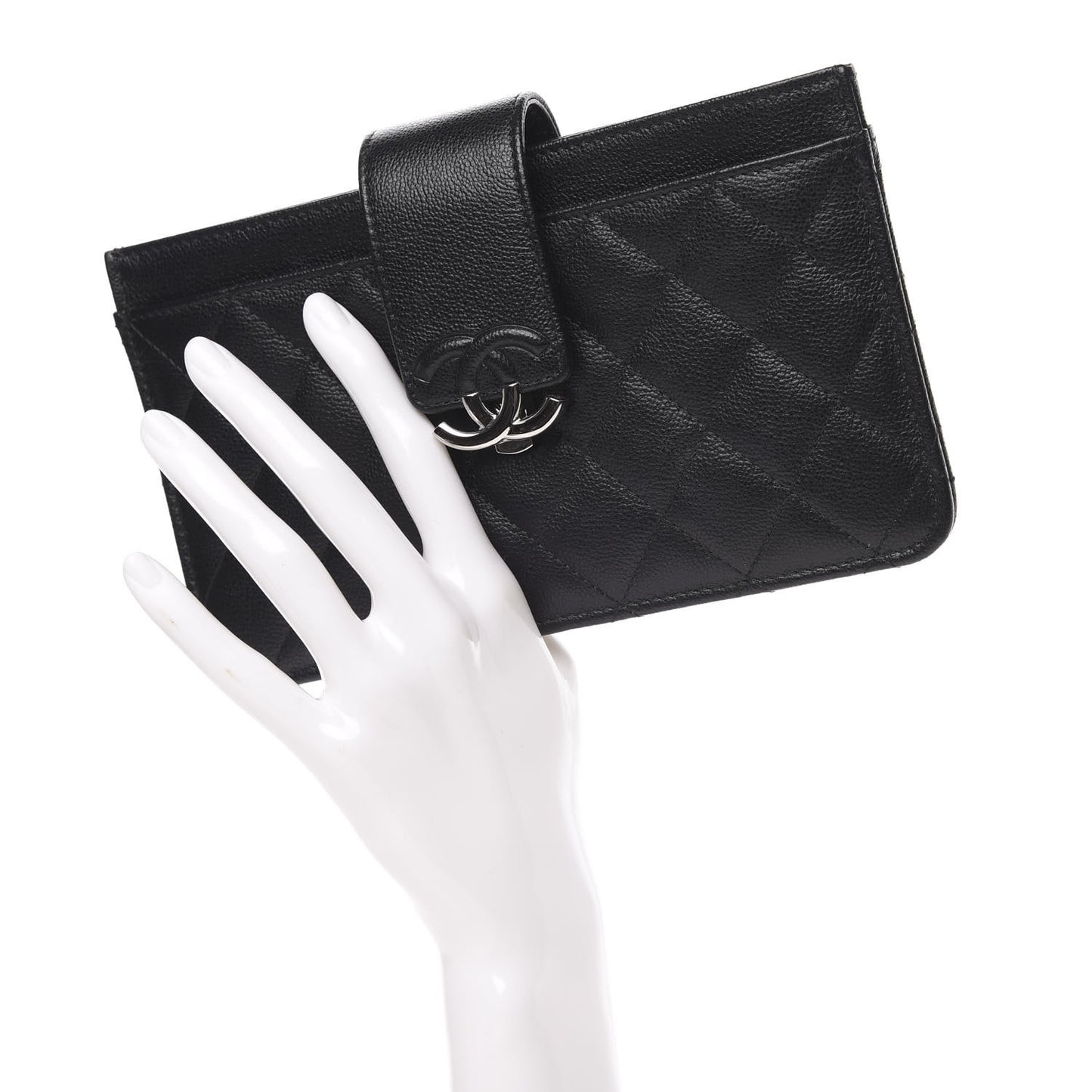 Caviar Quilted CC Box Strap Pouch Black