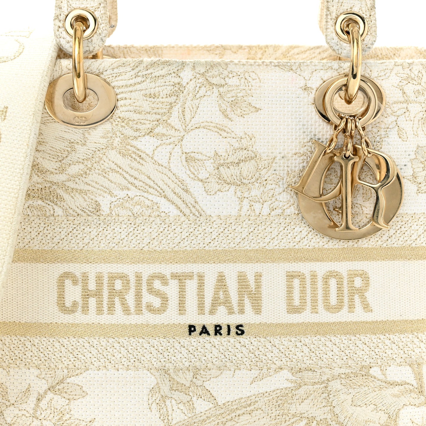 Canvas Embroidered Jardin D'Hiver Medium Lady D-Lite White Gold