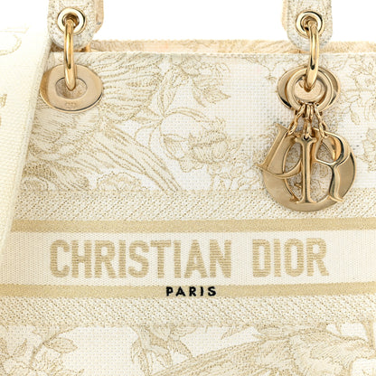 Christian Dior Canvas Embroidered Jardin D'Hiver Medium Lady D-Lite White Gold 8 of 14