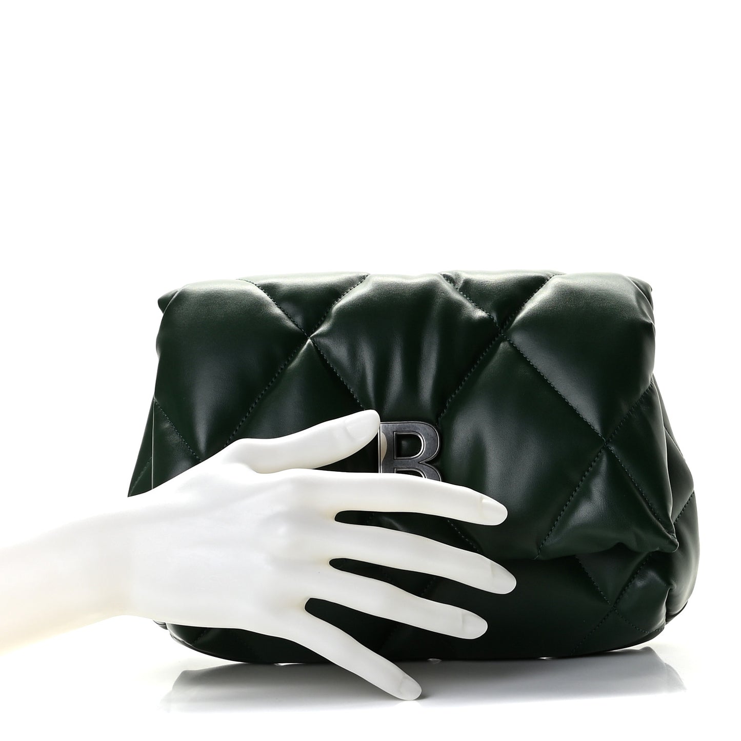 Nappa Calfskin Quilted Touch B Puffy Clutch Forest Green