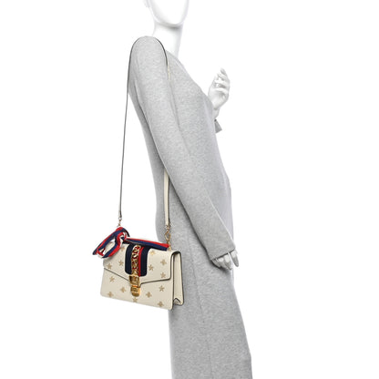 Gucci Textured Calfskin Bee Star Print Small Sylvie Shoulder Bag Mystic White 2 of 14