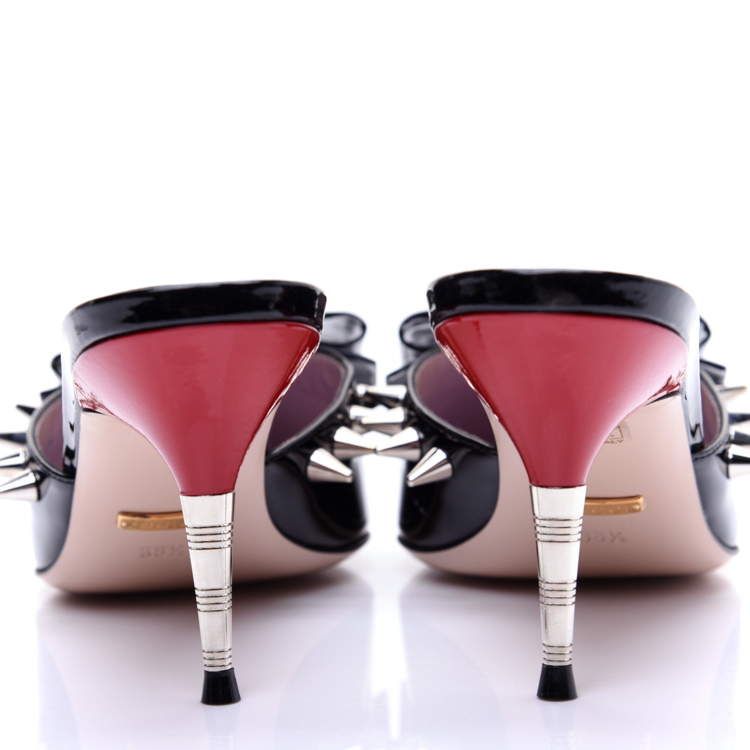 Gucci Patent GG Bow Sadie Spike Mid Heel Mules 38.5 Black 5 of 13