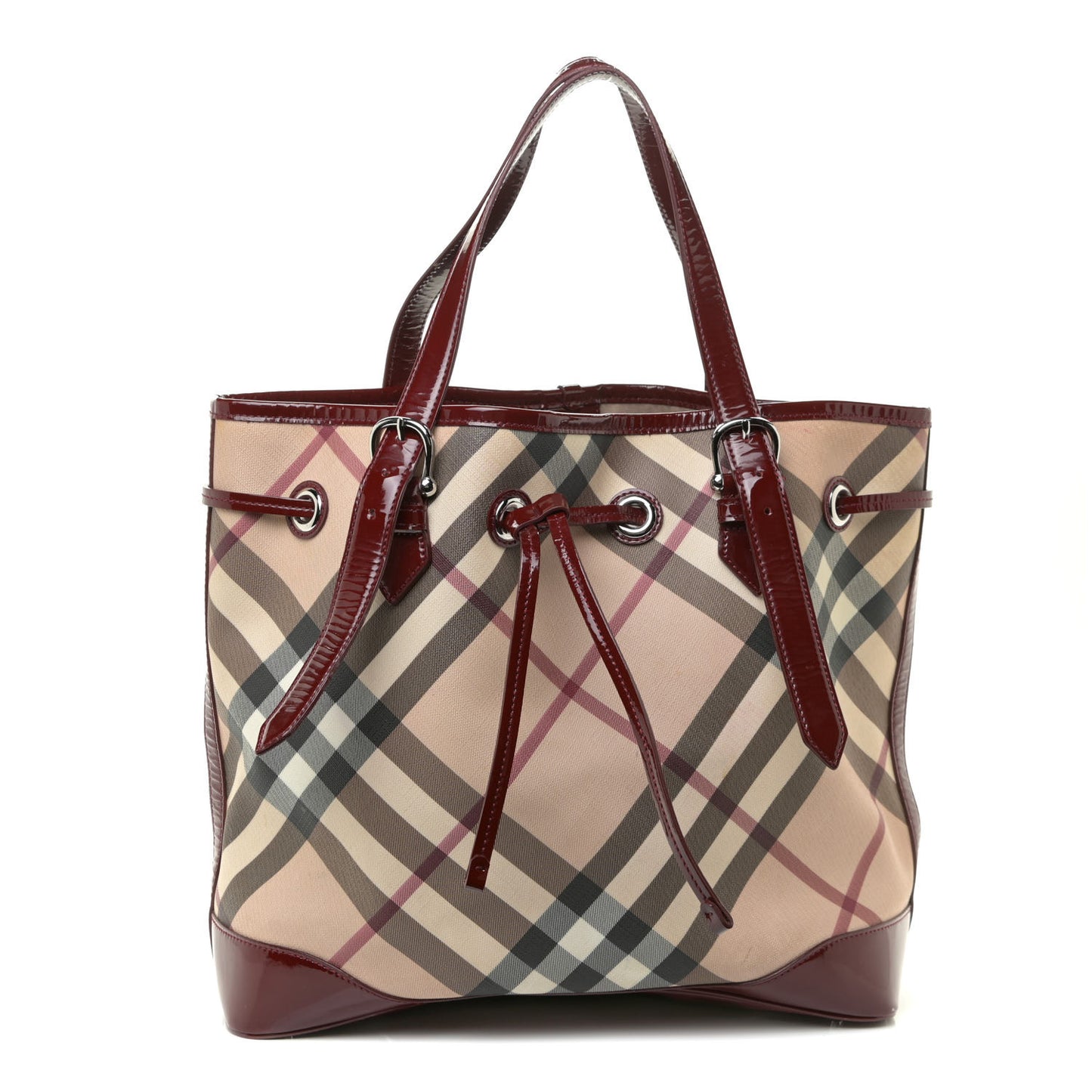 Supernova Check Drawstring Tote Berry Red