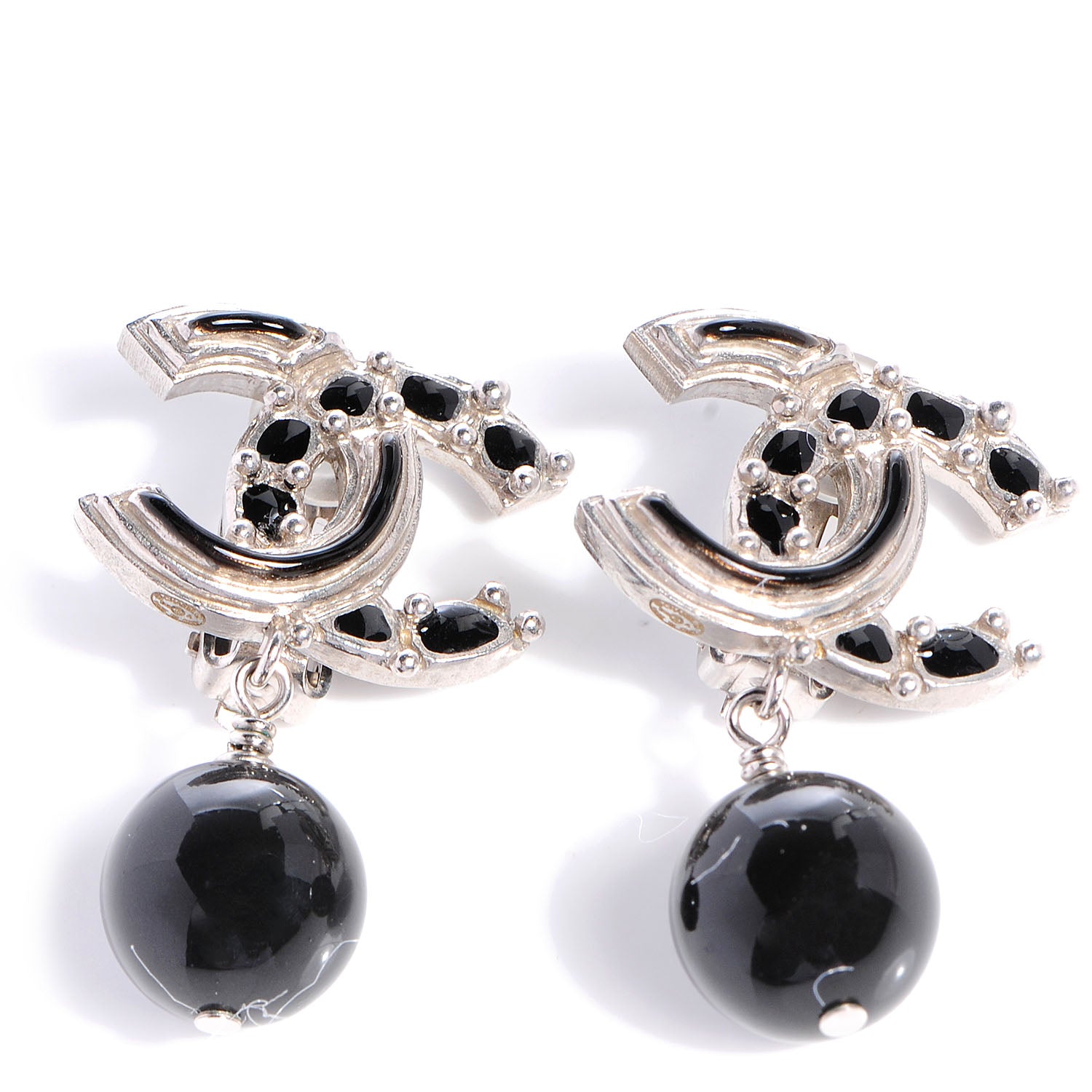 Chanel Enamel CC Drop Clip On Earrings Black 1 of 5