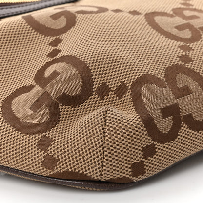 Gucci Monogram Jumbo GG Textured Dollar Calfskin Web Belt Bag Camel Ebony New Acero 7 of 8