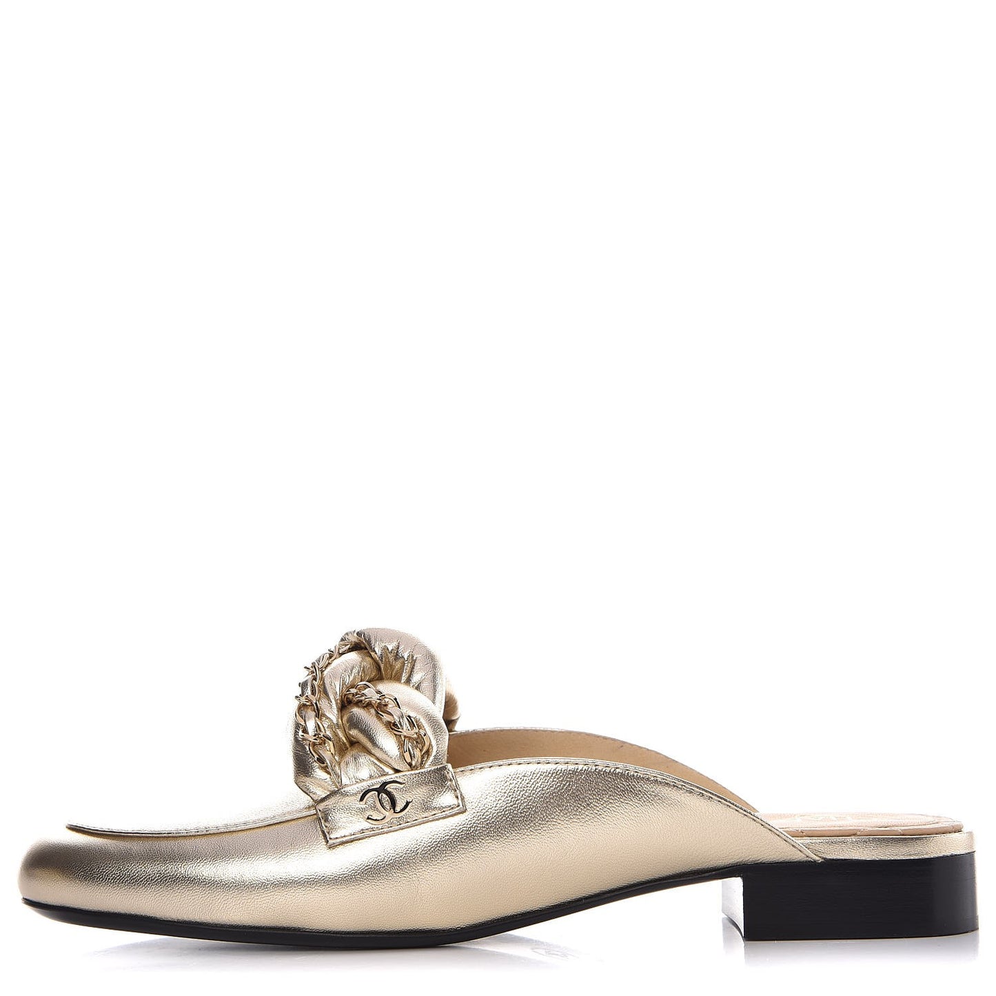 Metallic Lambskin Chain Braided Mules 41 Light Gold