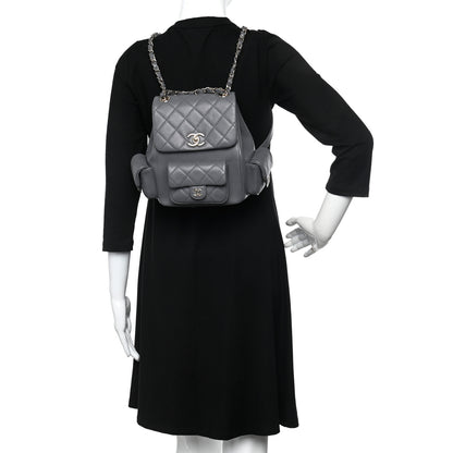 Chanel Shiny Caviar Quilted Pockets Drawstring Backpack Grey 3 of 10