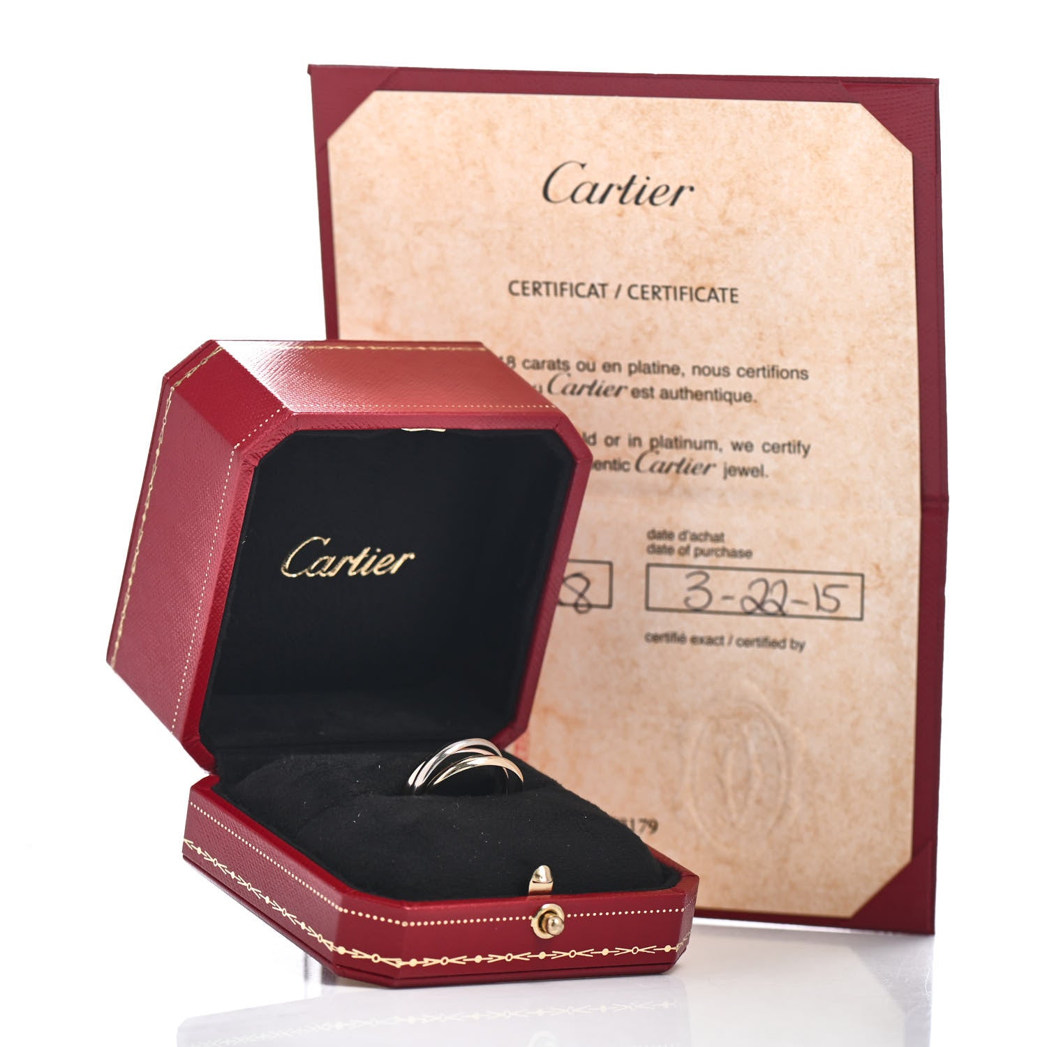 Cartier 18K Pink Yellow White Gold Small Trinity Ring 56 7.5 5 of 5