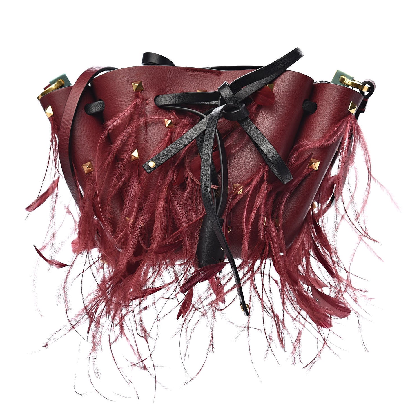 Calfskin Feather VLogo Bucket Bag Cerise
