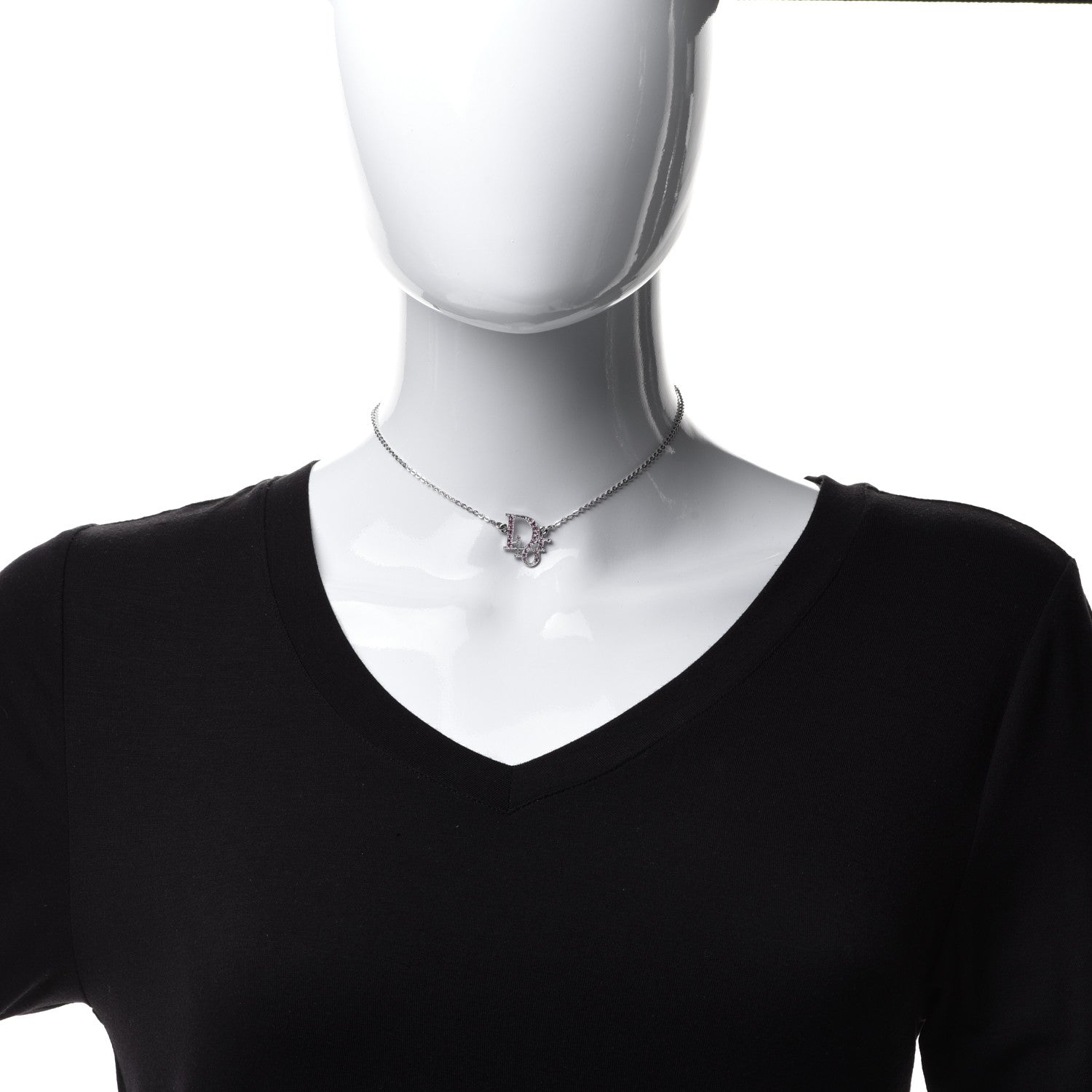 Christian Dior Crystal Logo Necklace Pink 2 of 6