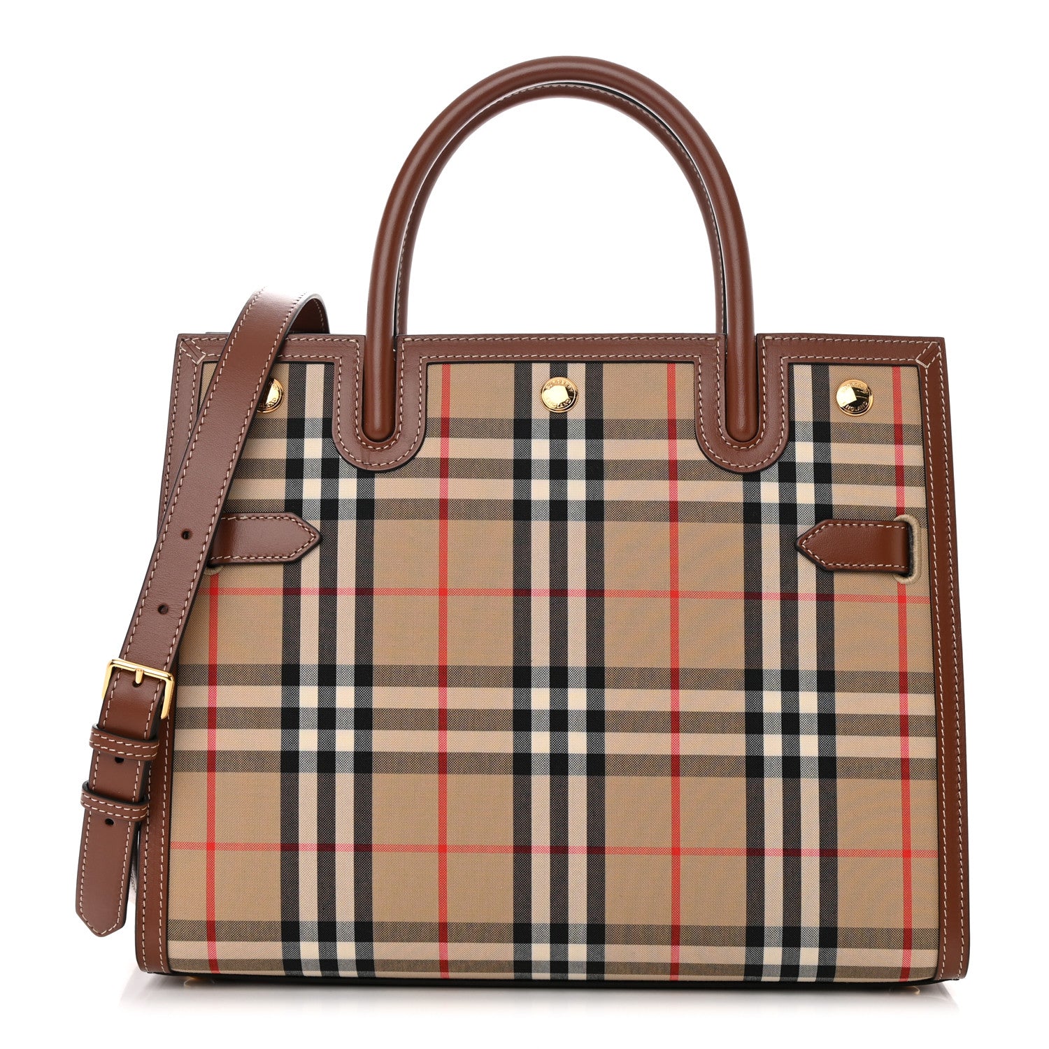 Burberry Calfskin Vintage Check Two Handle Title Bag Archive Beige 1 of 13