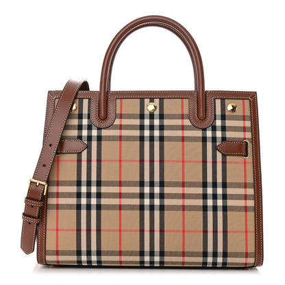 Burberry Calfskin Vintage Check Two Handle Title Bag Archive Beige 1 of 13
