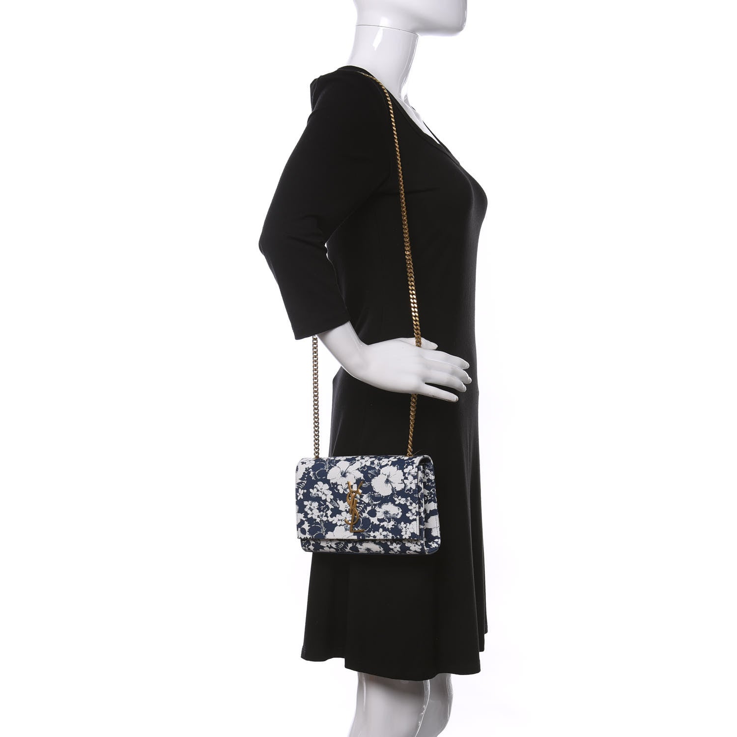 Saint Laurent Canvas Small Monogram Hibiscus Print Kate Satchel Blue 2 of 10