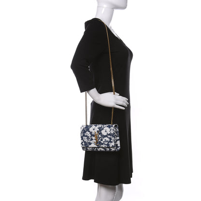 Saint Laurent Canvas Small Monogram Hibiscus Print Kate Satchel Blue 2 of 10