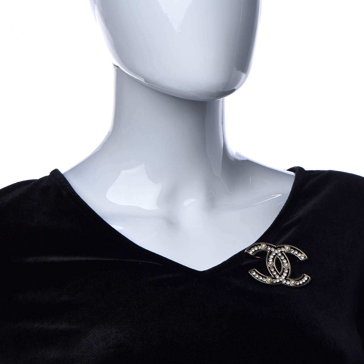 Chanel Pearl Crystal Sparkling Pearls CC Brooch Gold 2 of 5