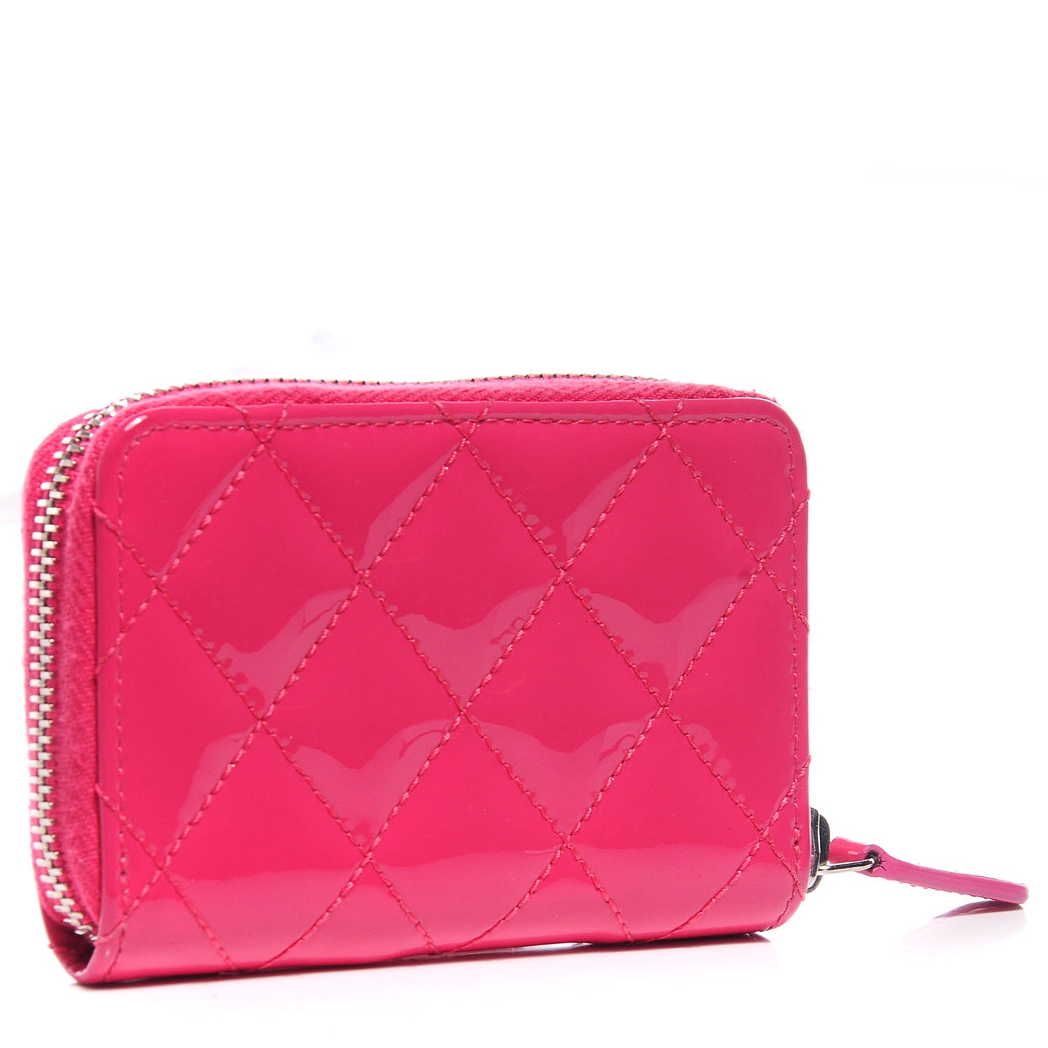 Chanel Patent Quilted Zip Coin Purse Fuchsia 3 of 7