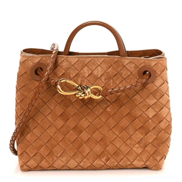 Bottega Veneta Suede Intrecciato Small Andiamo Shoulder Bag Amber