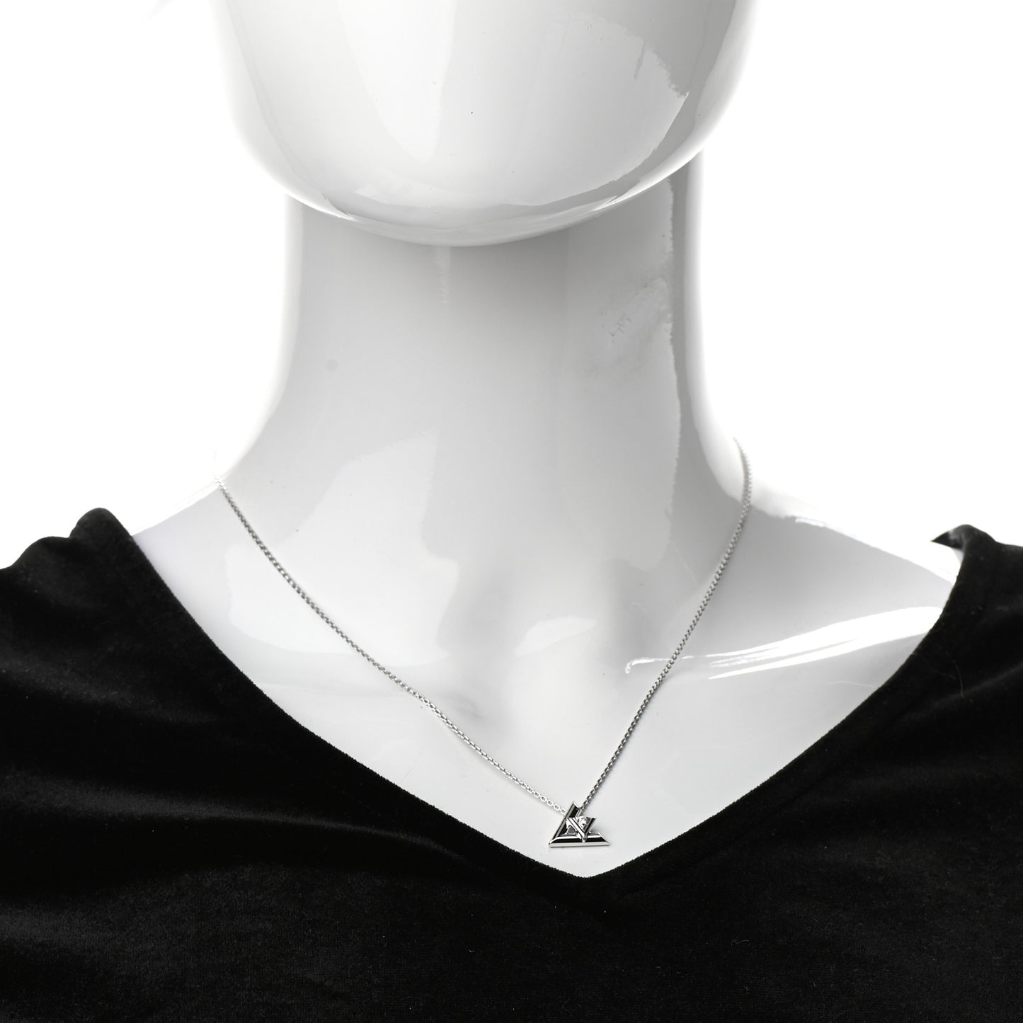 18K White Gold Diamond Small LV Volt One Pendant Necklace
