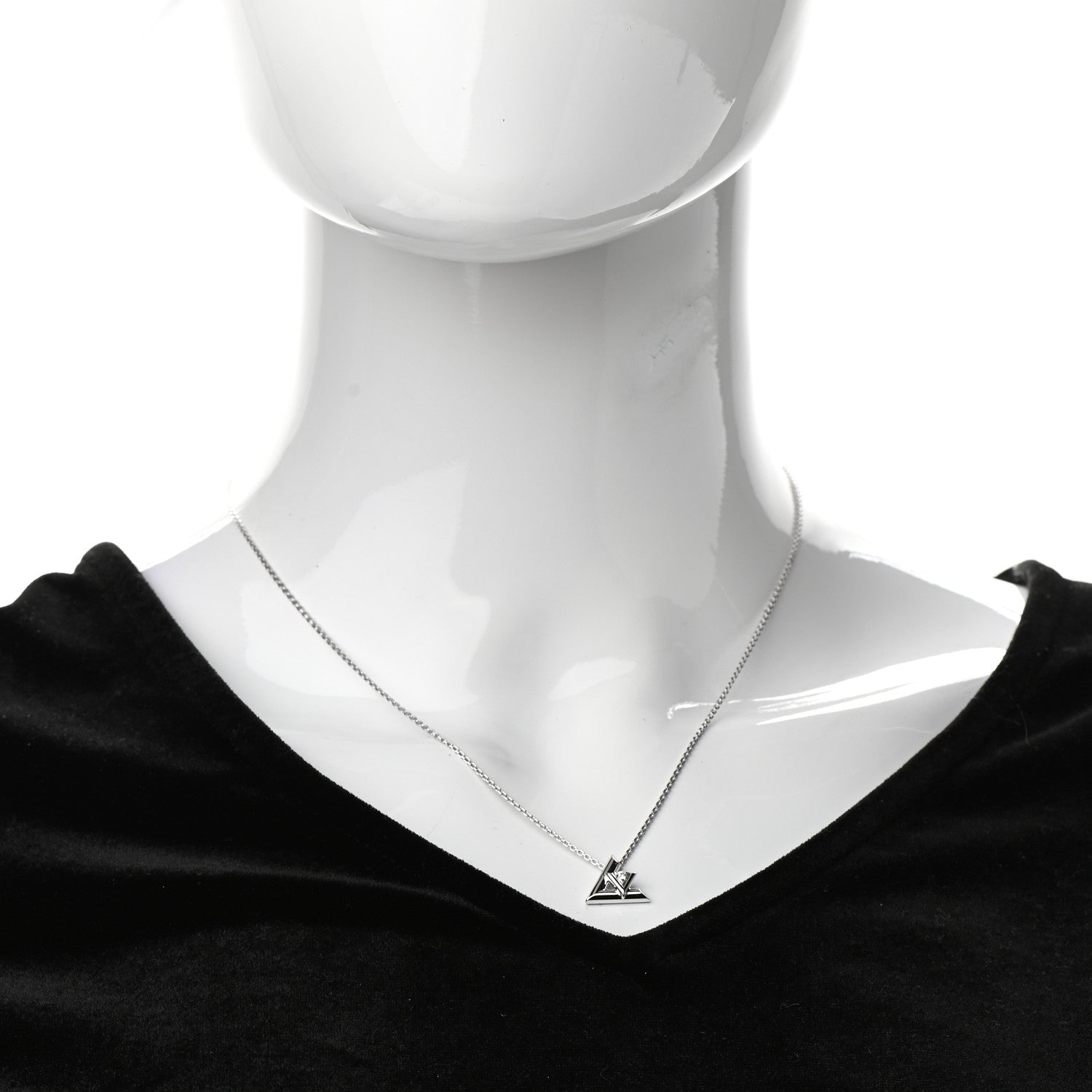 Louis Vuitton 18K White Gold Diamond Small LV Volt One Pendant Necklace 2 of 6