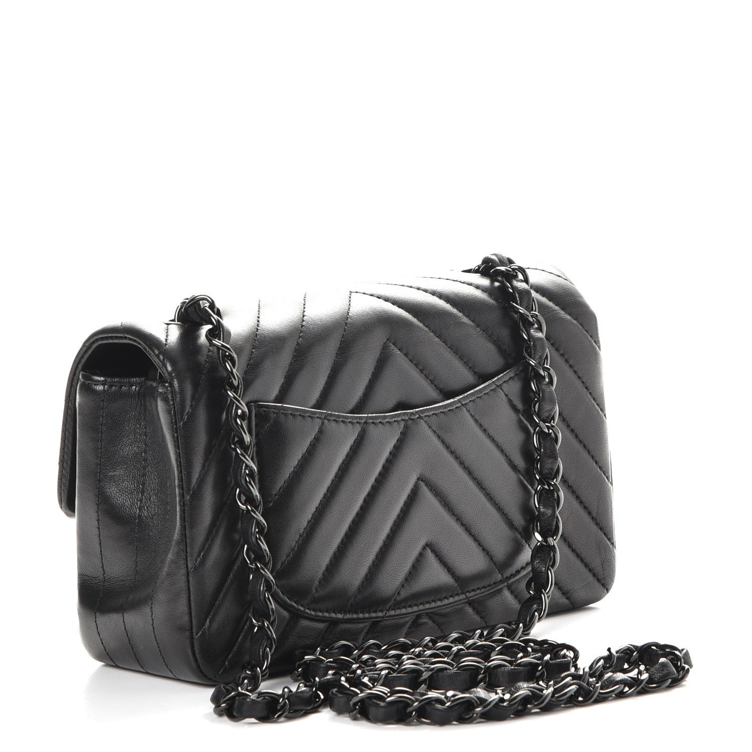 Chanel Lambskin Chevron Quilted Mini Rectangular Flap So Black 3 of 8
