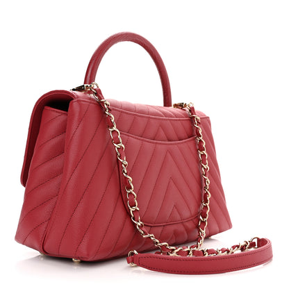 Chanel Caviar Lizard Embossed Chevron Quilted Small Coco Handle Flap Red 3 of 11