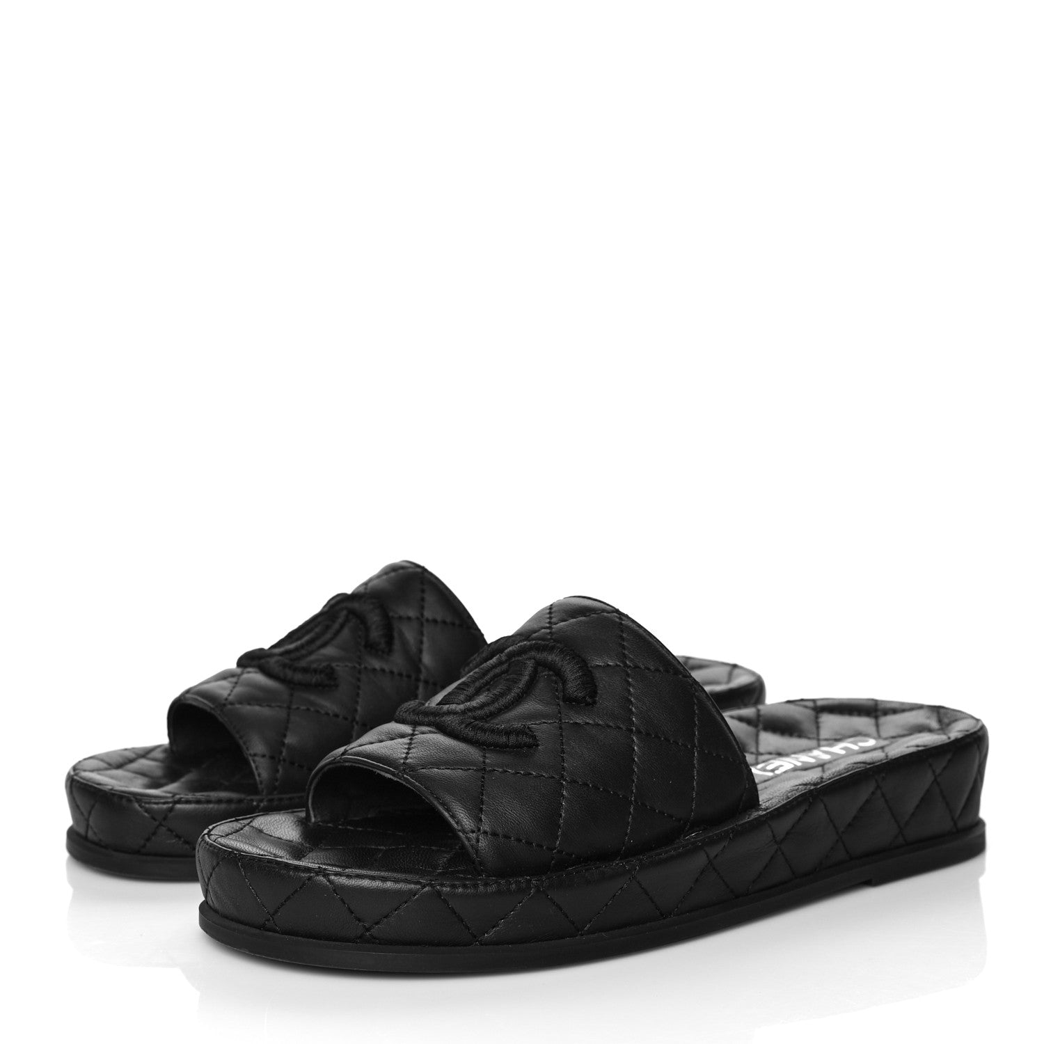 Chanel Lambskin Quilted CC Mules Sandals 38 Black 3 of 10