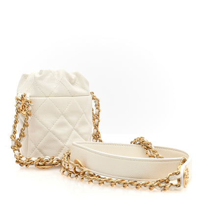 Chanel Caviar Quilted Twist Your Buttons Mini Bucket Bag White 3 of 9