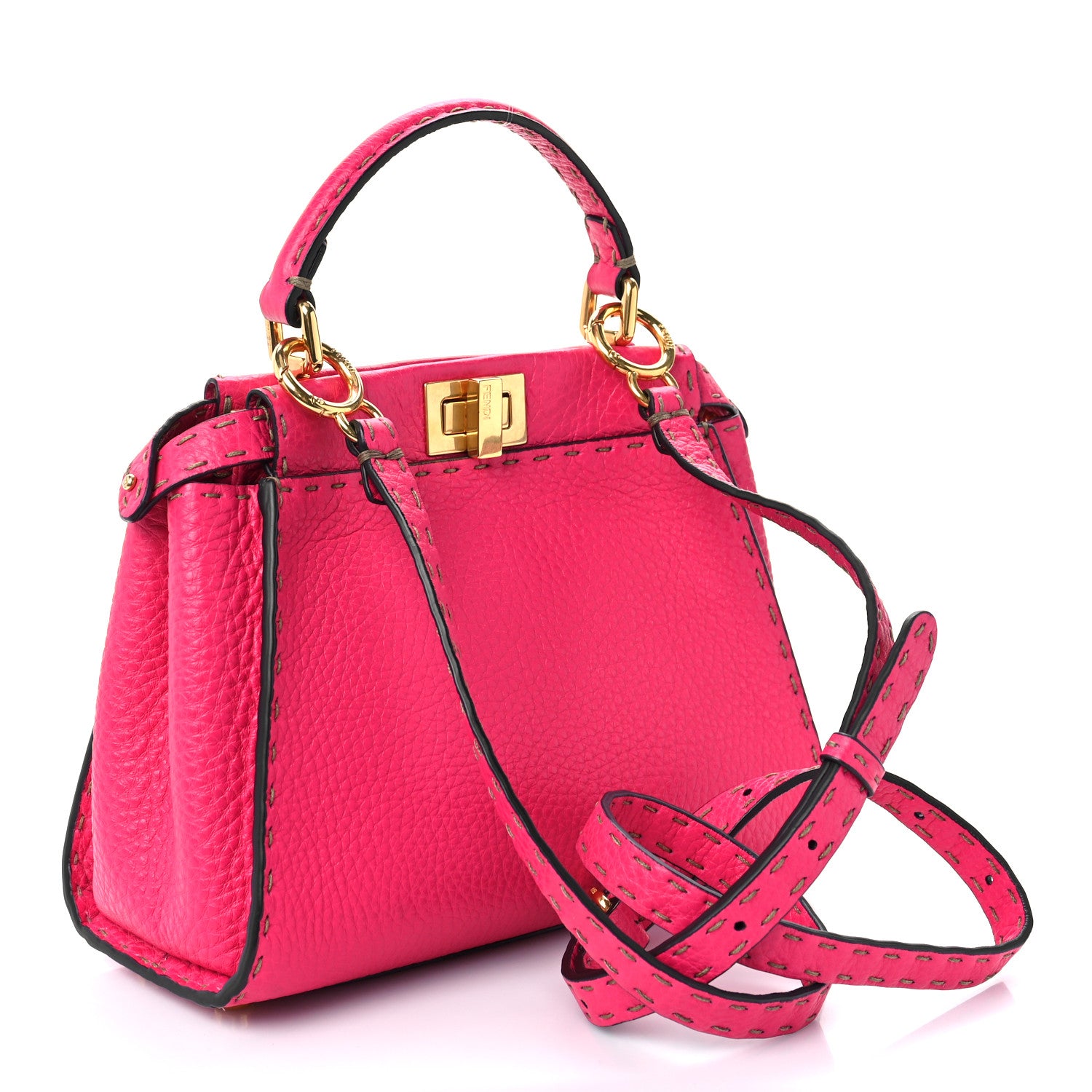 Fendi Cuoio Romano Selleria Mini Peekaboo Iconic Satchel Fuxia 3 of 8