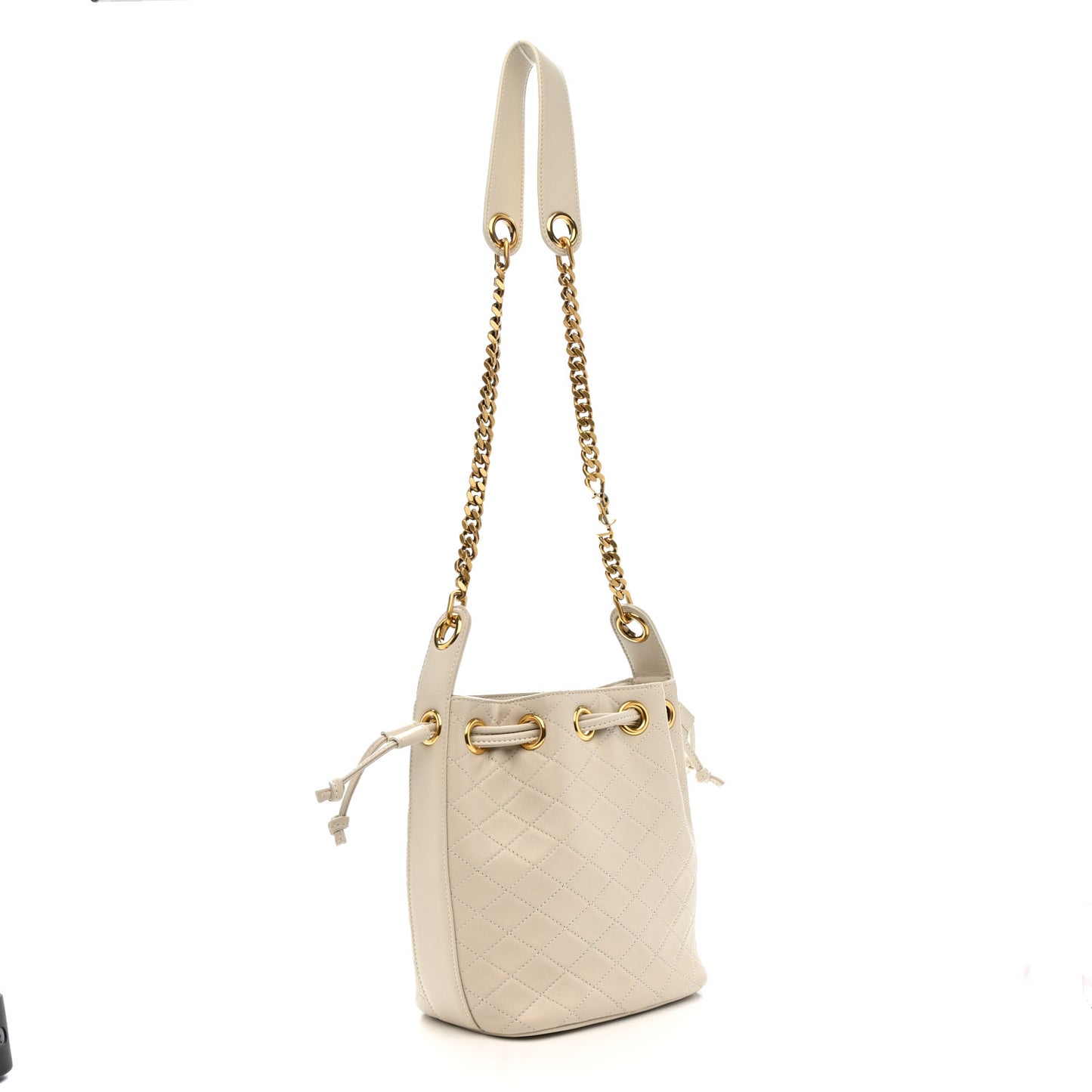 Lambskin Carre Quilted Cassandre Small Bucket Bag Crema Soft