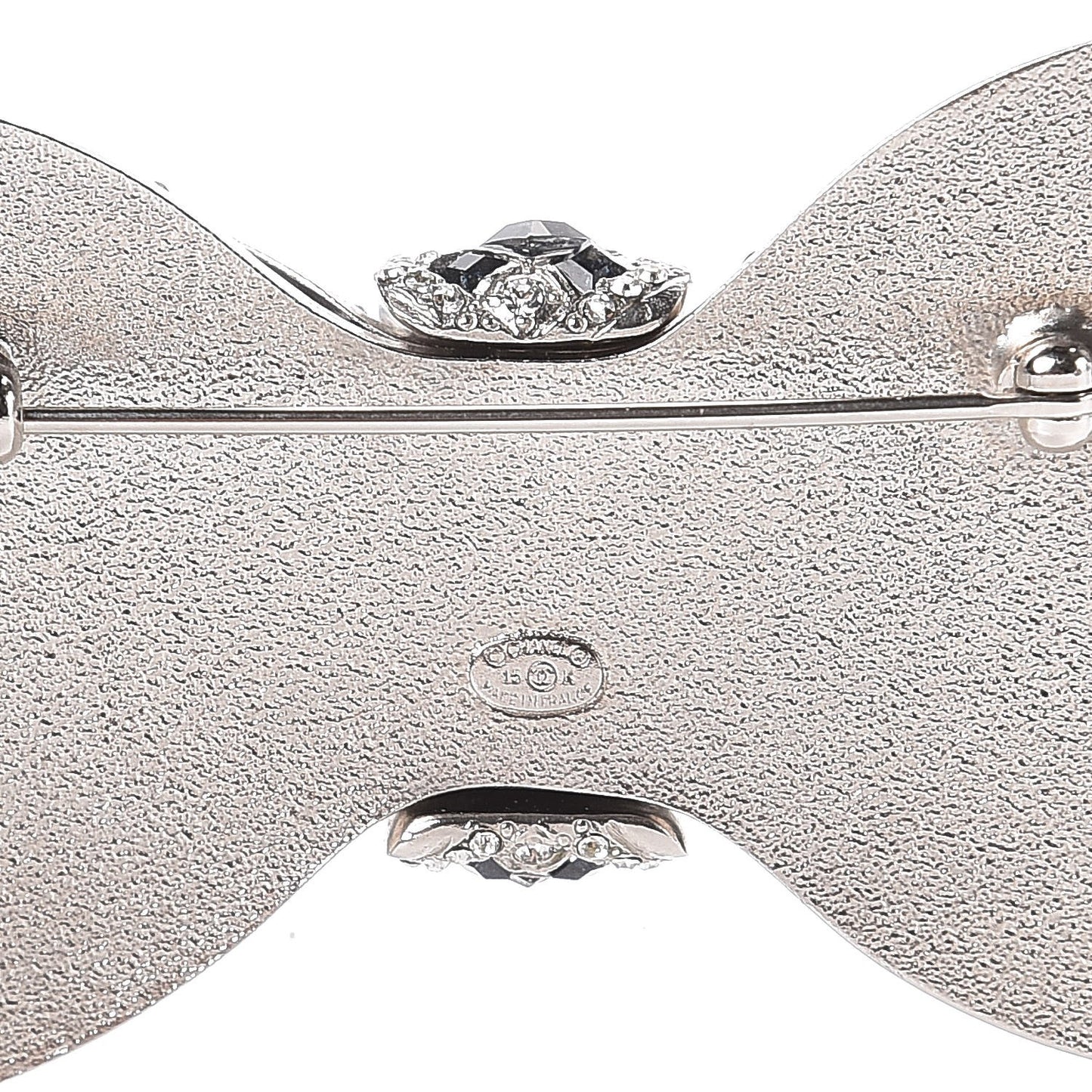 Ruthenium Crystal CC Bow Brooch Black
